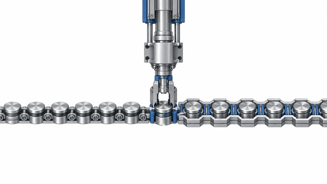 Technical illustration of a sequential track altered by a mechanical insertion.